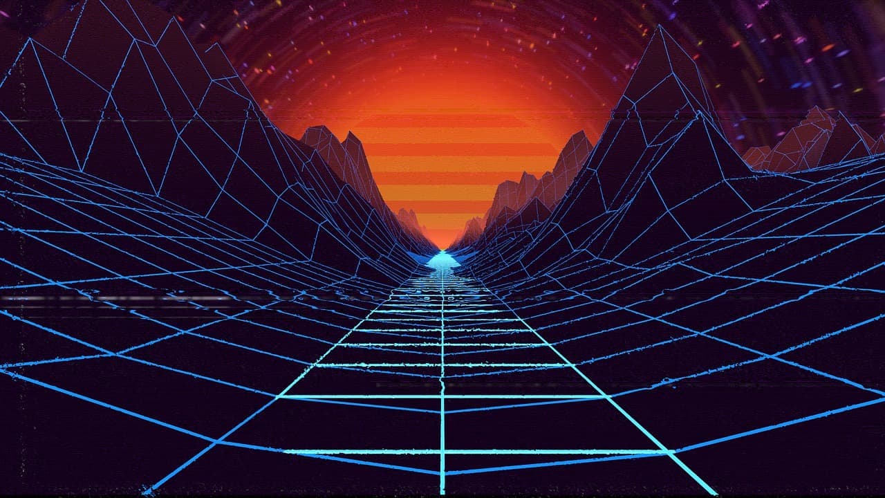Retro background with grid lines and neon