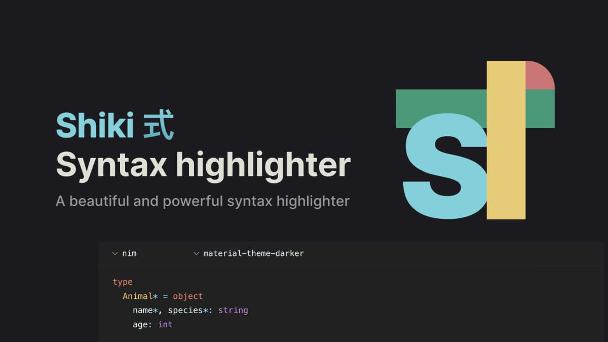 Shiki syntax highlighter logo on a dark background, representing class-based theme extraction for Next.js MDX blogs