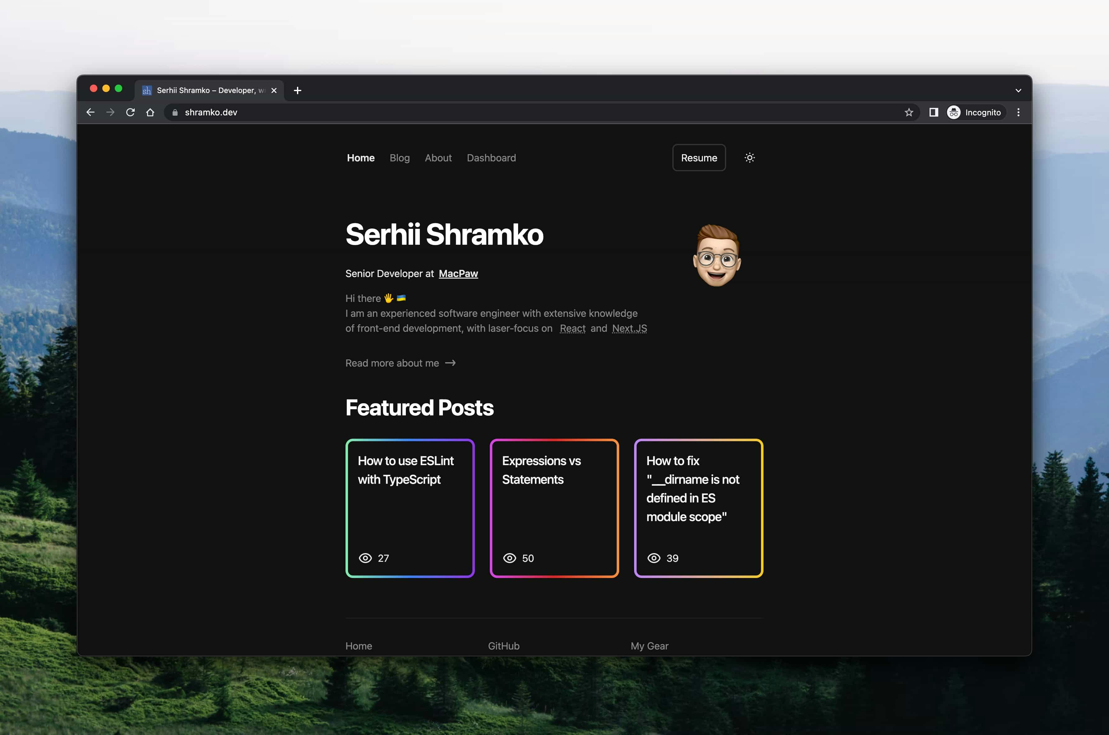 S.Shramko personal site screenshot