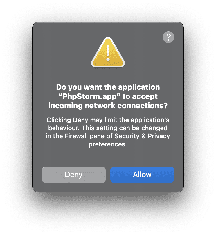 PhpStorm allow network popup